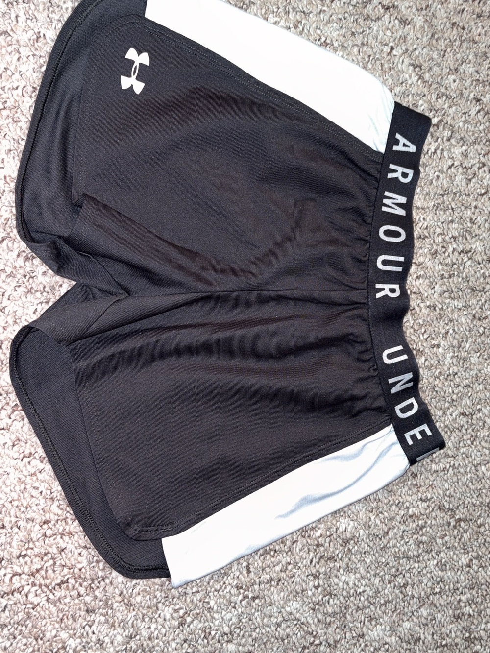 Under Armour Black and White Women's Athletic Shorts with Branded Waistband